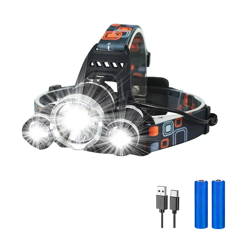 Plastic headlights High Power LED Headlamp 18650 Rechargeable Battery Flashlight 90° Adjustable Torch for Outdoor Lighting Camping Fishing Hiking