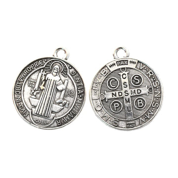 100%DIE CAST ZINC ALLOY MEDAL 10pcs St Benedict Medals Charms Alloy Metal Saint Benedict Protection From Evil Pendants For DIY Women Men Jewelry Making Gifts