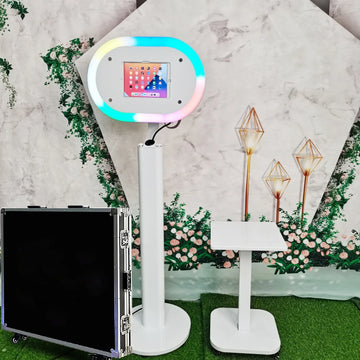 This portable touchscreen photo booth,equipped with an RGB ring light, is ideal for weddings, parties,and variousevents.Comes with a stand.