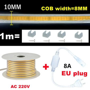 LED STRIP AC220V Lens COB LED Strip Lights 10MM Tape With EU Plug Flex Silicone Tube Lamp IP65 Waterproof For Home Outdoor Garden Lighting