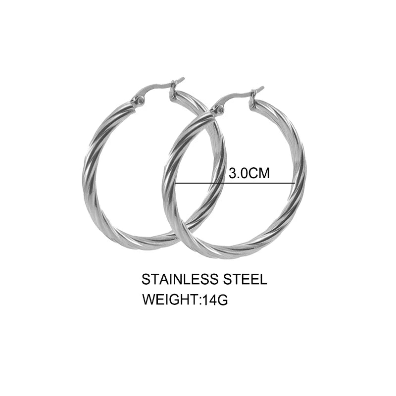 Alloy earring Classic Trendy Twisted Round Hoop Earrings For Women Stainless Steel 3mm Thick Ear Buckle Earrings Vintage Jewelry Accessories