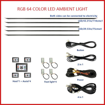 Car Ambient Light 22 In1 Car Acrylic LED Ambient Lamps Universal Colorful Atmosphere Lights Auto Interior Neon Strip App Control 64 RGB  Lighting