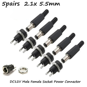 rf connector 5 Pair DC 12V Male Female Socket Panel Mount Barrels Jack Plug Power Connector Female Jack Screw Nut Panel Mount Connector