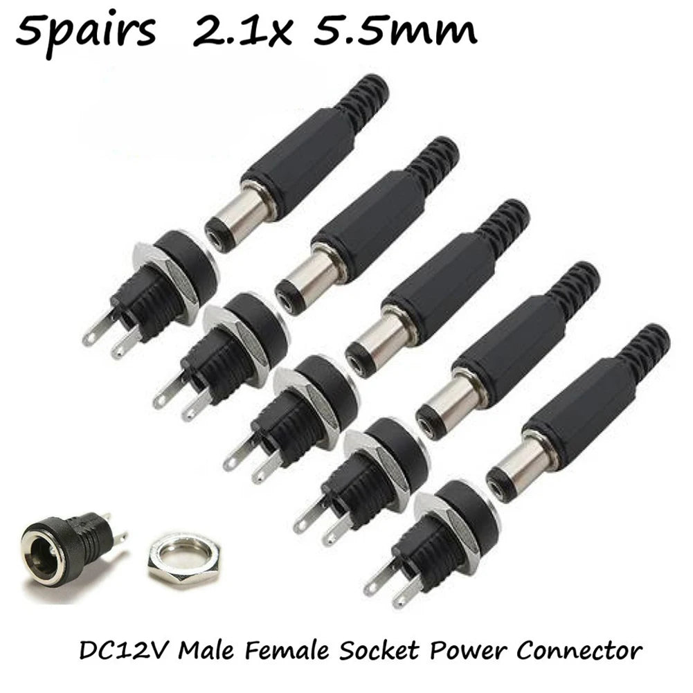 rf connector 5 Pair DC 12V Male Female Socket Panel Mount Barrels Jack Plug Power Connector Female Jack Screw Nut Panel Mount Connector